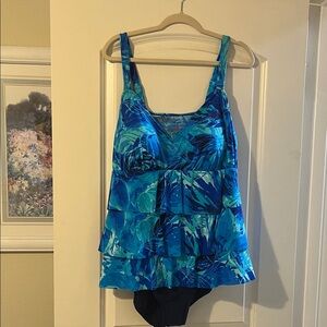 Croft & Barrow Blue Tropical One Piece Swimsuit